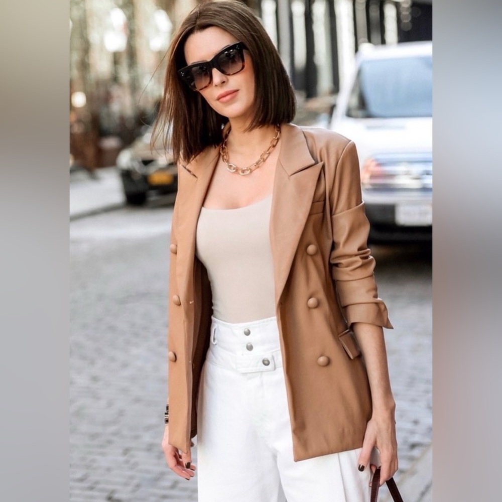 Blank NYC Women's Tan Faux Leather Blazer - Picture 3 of 5